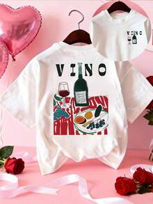 Camiseta vintage, linda y divertida, blanca, de manga corta con estampado de doble cara, camiseta del club de vino y queso, regalo para amantes del vino - Una camiseta de mujer con estampado de letras de dibujos animados, adecuada para diversas ocasiones, como regalo para festivales, cumpleaños, festivales de música, uso casual, versátil y cómoda, para vacaciones en la playa, sencilla y a la moda, adecuada para el uso diario de mujeres y niñas. - Blanco - Ver 1