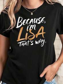 Camiseta de Algodón Vintage para Mujer con Estampado de Letras "Porque Soy Lisa, Por Eso", Camiseta Casual de Manga Corta y Cuello Redondo, Top Holgado para Uso Diario, Tallas Disponibles, Camiseta Básica Negra con Diseño Gráfico, Tela de Algodón Suave y Cómoda, Camisa Casual Elegante para Mujer, Perfecta para Conjuntos de Verano. - Negro - Ver 7