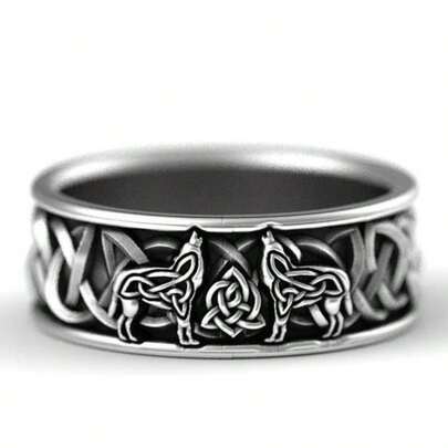 Norse Mythology Fenrir Wolf Defensive Totem Pendant Necklace, Hip Hop Pirate Wolf Ring For Men