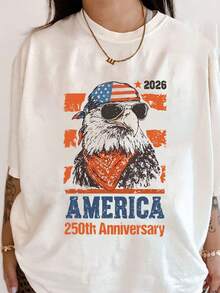 US 250th Anniversary T-Shirt, 17762026, Emblem Of America 250, Semi-Quinceañera, 4th Of July T-Shirt. Unisex 220g Pure Cotton T-Shirt. Ideal Weight For All Seasons, Suitable For Men And Women. Durable, High-Quality Fabric, Soft To The Touch And Long-Lasting. Breathable Top. Suitable For Spring And Summer, Holidays, Mother's Day, Independence Day. - 白色 - 查看 1
