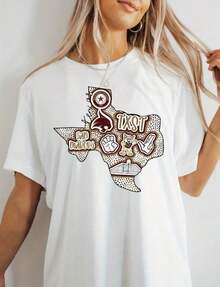 Texas State Short Sleeve T-Shirt For Men And Women – Made From Thick, Breathable, Pure Cotton For Comfort And Durability. Perfect For Work, The Gym, Travel, Casual Outings, Outdoor Sports, And Layering In All Seasons. Ideal For School, Streetwear, Or Just Relaxing At Home. Suitable For Spring, Summer, And Fall. - 白色 - 查看 1