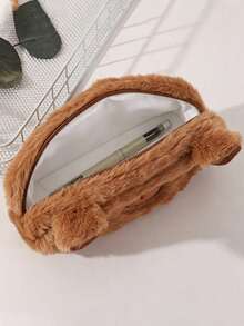 Cute Capybara Plush Makeup Brush Bag, Large Capacity Capybara Cosmetic Bag With Zipper, Multifunctional Stationery Bag/Pen Holder, Suitable For School, Office And Travel, Perfect Gift For Girls - Coffee Brown - View 4
