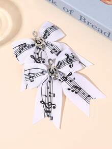 2PCS Sparkling Glitter Music Note Hair Bows For Girls Sweet & Cool Piano Key Lace Bow Hair Clips Black White Keyboard & Musical Note Bow Alligator Clips Elegant Music Theme Bow Hair Barrettes For Party, Concert, Piano Recital & Music Class Teens Hair Accessories - Black and White - View 4
