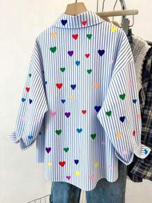 Blusa de mujer, estampado de rayas de fresa, diseño fresco y ligero, camisa estilo Ins, blusas de mujer holgadas de manga larga casual de doble uso, regalo para la mejor amiga y la novia, otoño/invierno, graduación, maestras, vuelta al cole - Multicolor 2 - Ver 2