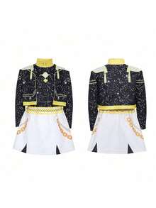 K-Pop  Cosplay Outfit Combined With A Stage Costume In A Pop Singer Print - 黑色 - 查看 2