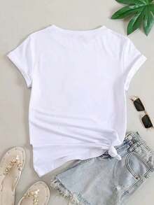 Women's Casual Sports T-Shirt, Round Neck, Short Sleeve, Cartoon Scorpion Print, Comfortable Summer Vacation Top - Unisex Vintage Style Loose Fit Cotton T-Shirt - 白色 - 查看 2