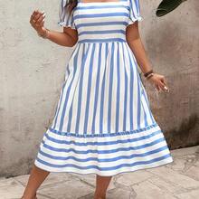 Clasi Elegant Pattern Plus Size Women Long Dress, Spring/Summer - Azul y blanco - Ver 7