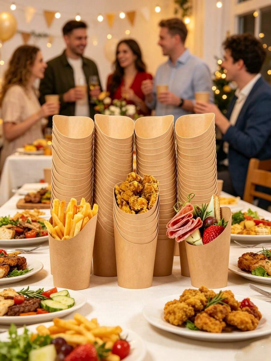 5/30/40/50pcs French Fries Cup, Thick Disposable Fast Food Cup, Takeout Ice Cream Cup, Kraft Paper Egg Waffle Cup - Brown - View 1