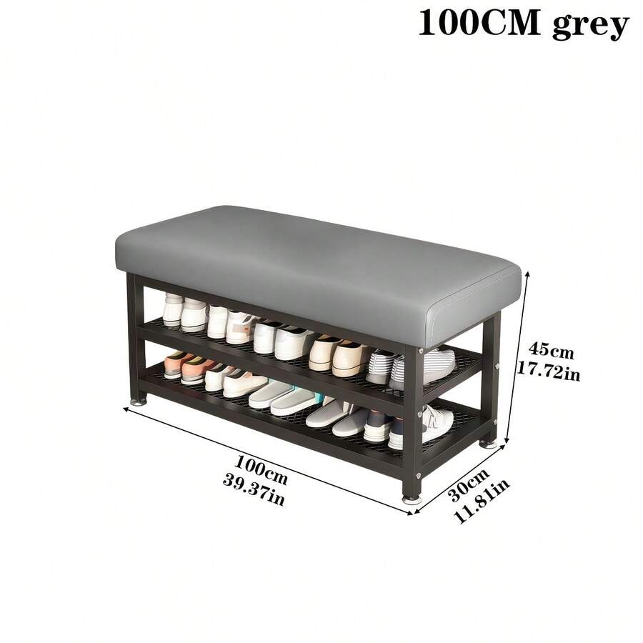 White, Gray Shoe Bench Shoe Bench Shoe Storage Rack Shoe Storage Rack With Cushion Upholstered Seat Unit - 100CM Grey - View 1