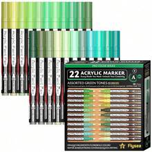 22色丙烯马克笔套装，速干不褪色，适用于在纸张、布料、木材、石头、塑料、玻璃、陶瓷、南瓜、金属等材质上进行绘画、插画、工艺品制作、涂色书创作及其他DIY项目。是复活节、感恩节、万圣节、圣诞节的理想礼物。 - 彩色 - 查看 5