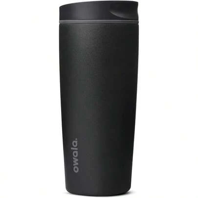 SmoothSip Slider Ceramic-Lined Insulated Stainless Steel Coffee Tumbler, No Metallic Taste Reusable Travel Mug, Hot Iced Coffee Cup, 20 Oz, Very, Very Dark