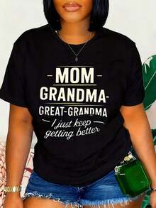 Women's T-Shirt "Mom, Grandma, Great-Grandma, I'm Still Getting Better" - Funny Family Title T-Shirt, Mother's Day Gift, Grandma T-Shirt, Cute And Comfortable Crew Neck T-Shirt - 黑色 - 查看 1