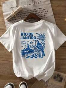 Camiseta de manga corta con estampado de tucán de Río de Janeiro - Camiseta casual de manga corta para mujer con estampado natural vibrante, hecha de tela de algodón puro, adecuada para combinar en primavera y verano, apta para todas las estaciones. |     Camiseta de cuello redondo |   100% Algodón - Blanco - Ver 6