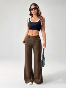 Nuevos pantalones de traje de estilo casual de cintura baja para otoño e invierno - Café integral - Ver 4