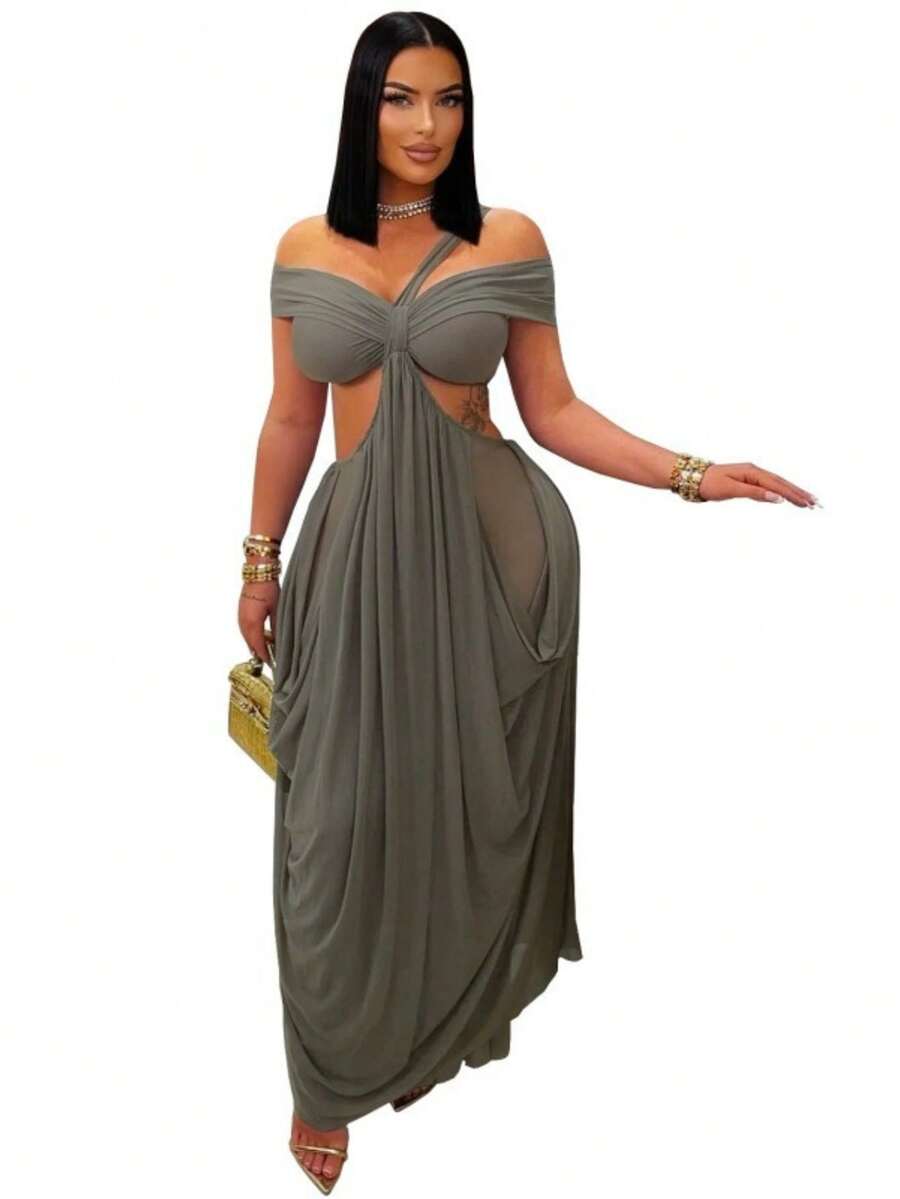 New Women's Summer Dress, Fashionable, Sexy, Tube Top, Fitted Cut, Solid Color, Sheer Tulle, French Design, Flattering, Perfect For Parties, Dates And Evening Looks - 中等水洗藍 - 查看 1