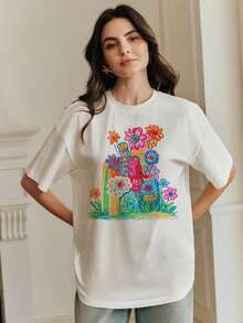 White Short Sleeve Casual T-Shirt With Round Neck, Suitable For Spring To Summer Holiday Outfits - 白色 - 查看 7