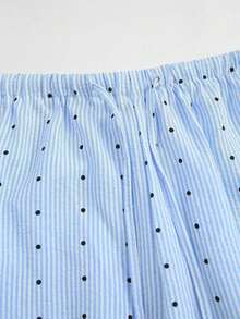Pantalones anchos de pierna negros con diseño de estampado de leopardo retro elegante, pantalones rectos con cintura elástica con cordón, uso casual, vuelta al colegio - Azul 2 - Ver 3