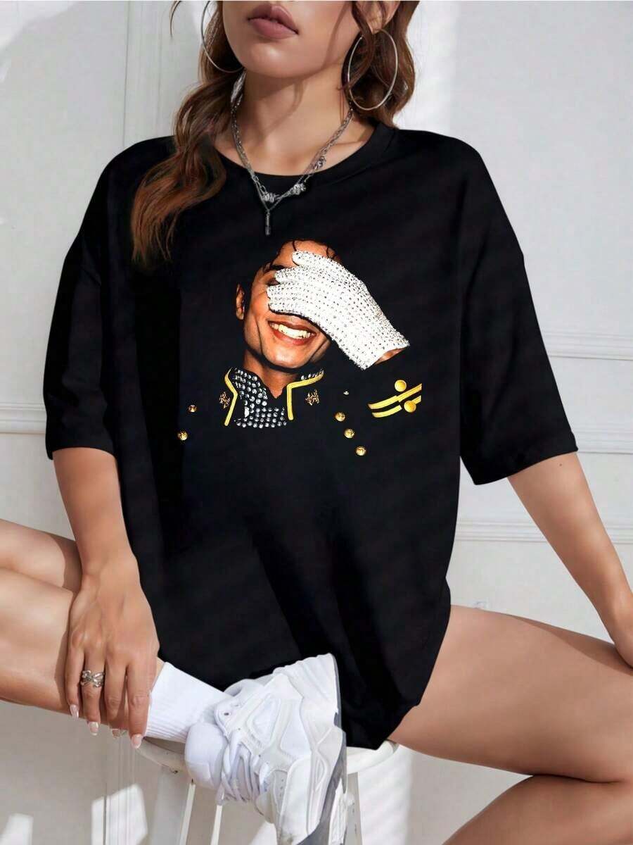 Camiseta Unisex con Estampado Streetwear Y2K, Cuello Redondo, Manga Corta, Diseño Oversized, Ideal para Streetwear - Negro - Ver 1
