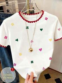 Camiseta casual de mujer con cuello redondo y estampado de lunares - Multicolor 3 - Ver 6