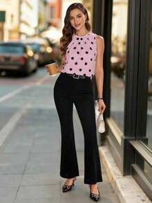 Blusa sin mangas con pliegues y estampado de lunares para mujer - Lila Púrpura - Ver 3