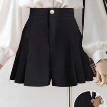 New Women's Woven Fabric Pleated A-Line Front Zipper Back Elastic Waist Slimming Mid-Waist Casual Comfortable Elegant Shorts - Albaricoque - Ver 2
