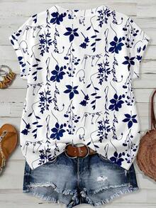 Camisa de mujer de unicolor con cuello en V, casual y versátil para uso diario - Multicolor 3 - Ver 2