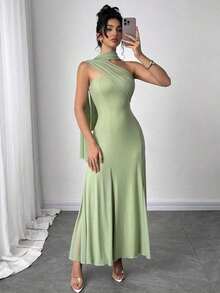 Vestido casual y elegante de mujer de color verde menta con cinta y espalda descubierta.Tiene tres formas de usarlo, se puede combinar con diferentes atuendos, adecuado para salidas casuales diarias, vacaciones en la playa, fiestas en el jardín y - Verde militar - Ver 6