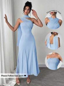 Vestido casual y elegante de mujer de color verde menta con cinta y espalda descubierta.Tiene tres formas de usarlo, se puede combinar con diferentes atuendos, adecuado para salidas casuales diarias, vacaciones en la playa, fiestas en el jardín y - Azul - Ver 10