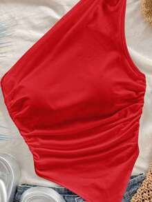 Blusa asimétrica de hombro con bajo asimétrico en color rojo rosa, ideal para vacaciones de verano - Multicolor 2 - Ver 8