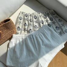 2-Piece Set, Versatile And Casual, One With Shell Print And One With Cotton And Linen, Suitable For Seaside Vacation,Comfy Shorts,Linen Pants Beach Summer Shorts - Blanco y Negro - Ver 11