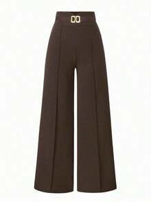 Pantalones informales de pierna ancha de unicolor para mujer - Café integral - Ver 1