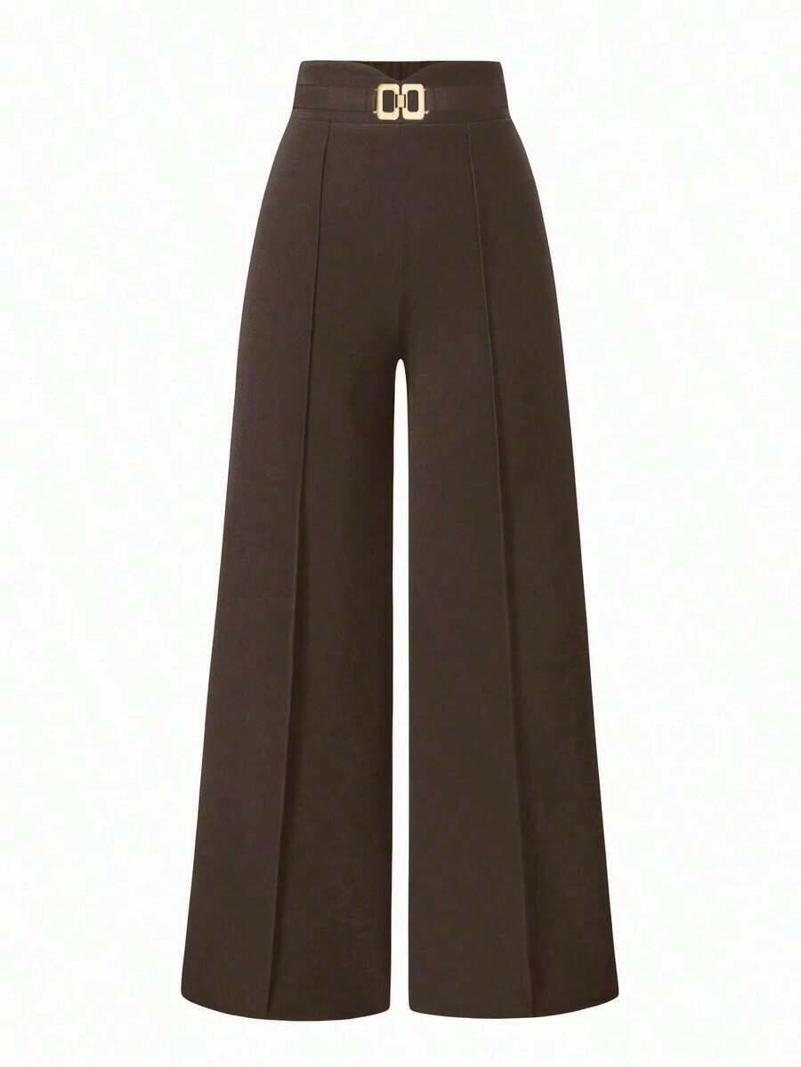 Pantalones informales de pierna ancha de unicolor para mujer - Café integral - Ver 1