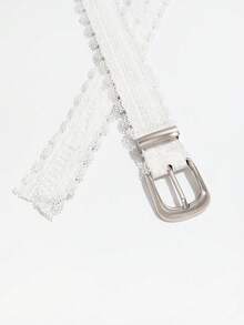 1 pièce Ceinture décorative en dentelle de jean polyvalente pour femmes, convient pour le travail et la plage d'été - Blanc - Boucle carrée - Voir 3