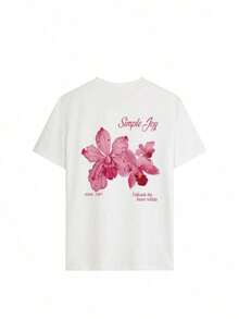 Set de 3 camisetas de manga corta con cuello redondo y estampado floral minimalista y elegante de verano, versátil para uso diario y casual para mujeres en color rosa - Rosa - Ver 6