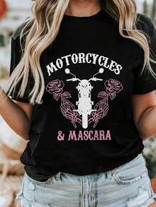 Camiseta de ciclista con estampado de maosas, 220 g de peso pesado 100% aodón. Camiseta inspiradora de cuello redondo de manga corta, estilo estético lindo Y2K, adecu para uso al e , familiar, labor casual diario, con estampado de cicletas y máscara, un regalo drtido para ciclistas - Negro - Ver 2