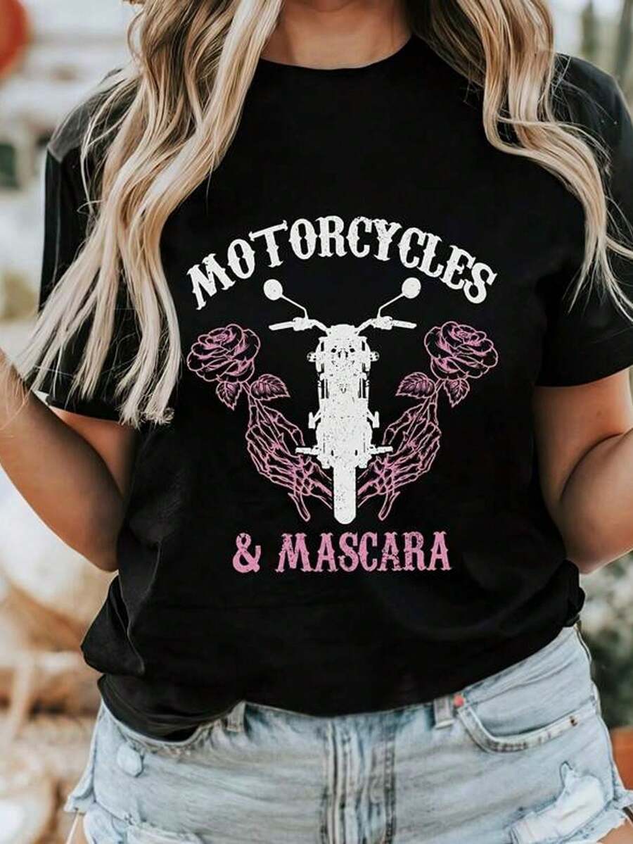 Camiseta de ciclista con estampado de maosas, 220 g de peso pesado 100% aodón. Camiseta inspiradora de cuello redondo de manga corta, estilo estético lindo Y2K, adecu para uso al e , familiar, labor casual diario, con estampado de cicletas y máscara, un regalo drtido para ciclistas