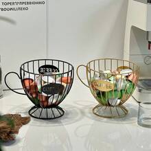 1pc Large Capacity Metal Coffee Capsule Storage Basket, Cup-Shaped Design, Suitable For Storing Coffee Capsules, Snacks And Fruits, Ideal For Kitchen Counter Or Coffee Bar Decor - Wrought Iron Storage Basket - View 2