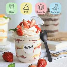 300Pcs Crystal Clear Disposable Dessert Cups Set, Leak Proof Plastic Drinking Cups With Lids & Sporks, 8oz 12oz Stackable Transparent Food Containers For Smoothie Milkshake Iced Coffee Fruit Pudding Wedding Party Daily Use - Transparent - View 9