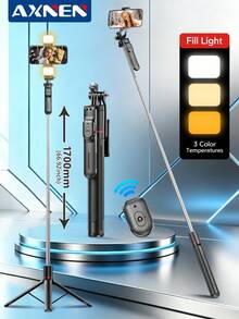 AXNEN Extendable Selfie Stick Tripod, 360° Rotatable Phone Holder With Stabilizing Handle, Wireless Remote Control, 3-In-1 (Handheld/Tabletop/Tripod) For Smartphone, Suitable For Vlogging, Travel And Stabilized Video - Multicolor - View 2