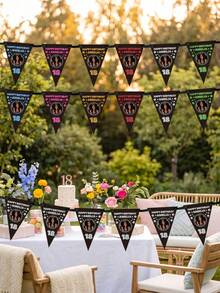 Bandeirola de aniversário personalizada com foto e texto, bandeirinha triangular personalizada com nome e idade, decoração para festa de aniversário de 18/21/30 anos, bandeirinha triangular preta com estrelas brilhantes, decoração para festa de aniversário. - Multicolorido - Ver 5