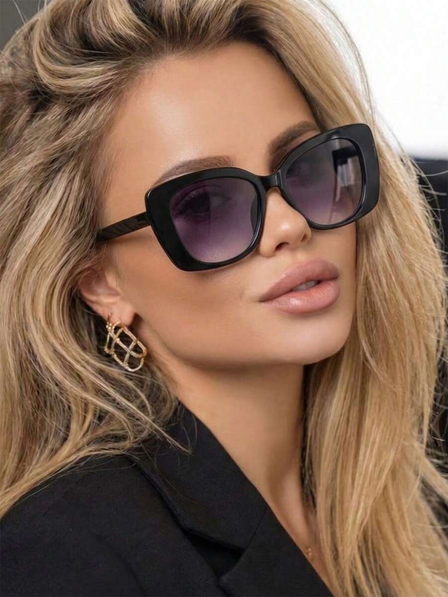 1副女士黑色几何框复古粗框时尚眼镜 - 黑色 - 查看 1