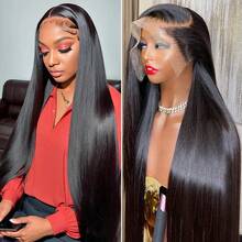 200% Density Straight Lace Front Wig Black Color 13*4 Ear To Ear Human Frontal Hair Wig HD Transparent Pre Plucked Natural Hairline Wigs Virgin Blended Hair Natural Look For Women Daily Wear Elegant Everyday Style - Natural & Black - View 9
