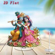 2D Rotatable Crystal Statue Decor - Vibrant Hindu Deity Sculpture With Flute And Conch, Intricate Floral Design, Decorative For Diwali Home, Office Desk, Spiritual Ambiance, Home Decor, Religious Decor, Traditional Decor, Handcrafted Appearance - D - View 3