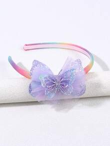 1件渐变蝴蝶发箍，闪亮亮片蝴蝶装饰，渐变网纱发带，派对装扮帽，生日派对发饰，新奇头饰，酷炫甜美可爱女孩发饰。 - 彩色 - 查看 3