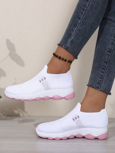2026 New Thick-Soled Rocking Shoes For Women, Knitted Breathable Slip-On, Soft-Sole Middle-Aged & Elderly Walking Shoes