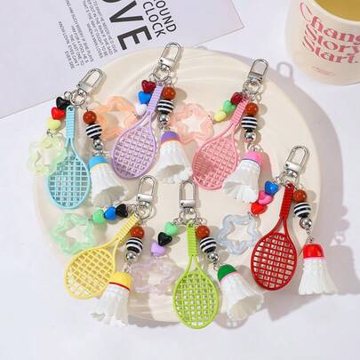 1pc Dopamine Inspired Handmade Feather Ball Keychain, Hollow Star Beaded Pendant, Cute Accessory For Bags, Couples Gift Accessories Keychains Teacher Gift Birthday Gift Charms Key Chain Bag Charm