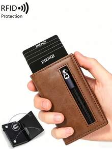 MIYIN Ví đựng thẻ tín dụng RFID, Ví gấp ba siêu mỏng tối giản chất lượng cao chống RFID - Thiết kế mỏng nhẹ và tối giản với ngăn đựng tiền xu có khóa kéo, Ví kim loại nhỏ, Ví đựng đồ cá nhân, Ví từ tính, Ví nam, Quà tặng nam, Ví công sở, Ví du lịch, Hoàn hảo cho công việc, du lịch và các chuyến công tác. - Nhiều màu - Xem 1