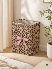 1pc Leopard Print Bow Pattern Dirty Clothes Laundry Basket 52*36.5*24.5cm Large Capacity Fabric Dirty Clothes Storage Bin Home Bedroom Atmosphere Dirty Clothes Basket Bathroom Socks Storage Bin Toy Classification Storage Bucket - Multicolor - View 5
