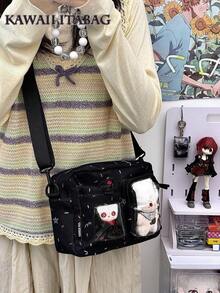 Túi đeo chéo nhỏ dễ thương phong cách Lolita Kawaii kiểu Nhật Bản, túi Ita cho bé gái vừa với búp bê 10cm, túi đeo vai trong suốt tự làm, túi nylon in hình ngôi sao cho nữ, ví và túi xách, túi đựng huy hiệu triển lãm cho người hâm mộ anime - màu đen - Xem 1