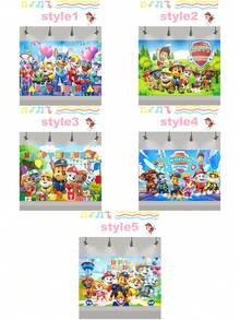 Paw Patrol Themed Happy Birthday Backdrop, 5 Vibrant Styles Available, Polyester Photography Background Banner With Iconic Characters & "Happy Birthday" Print, Durable & Reusable Photo Booth Prop For Themed Parties, Birthday Celebrations, Event Decorations & Photo Shoots, Perfect For Creating Memorable Party Atmosphere - Hanging Scroll - View 2